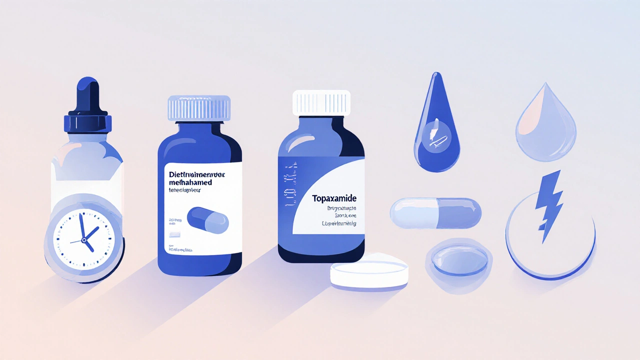 Collage of pills and eye‑drop bottles representing Diamox alternatives.