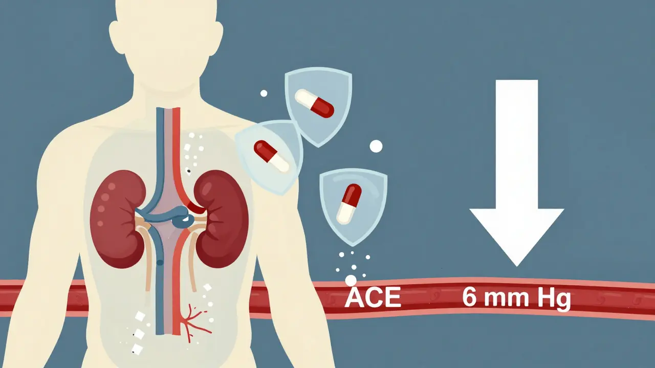 A transparent human body with relaxing blood vessels as sodium dissolves, pills floating nearby in abstract medical scene.