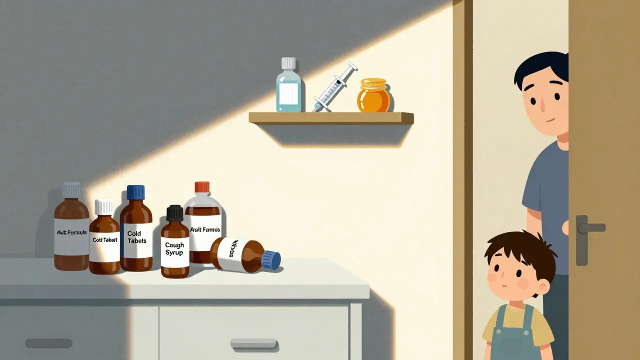 Medicine cabinet being cleared of unsafe products, leaving only safe remedies