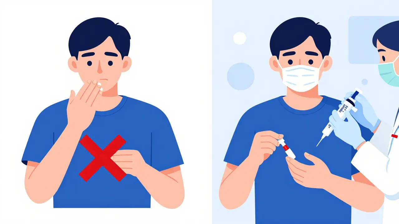 Split illustration: stopping blood thinners vs. safe dental care with epinephrine and hemostatic agents.