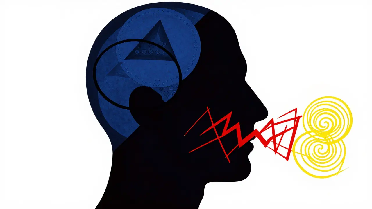 Abstract Bauhaus artwork showing a silhouette struggling to breathe with red geometric accents.