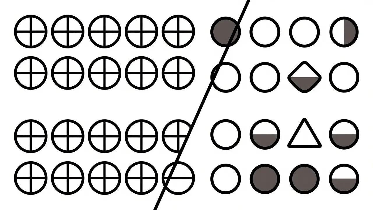 Geometric Bauhaus comparison of identical generic drugs and different therapeutic alternatives