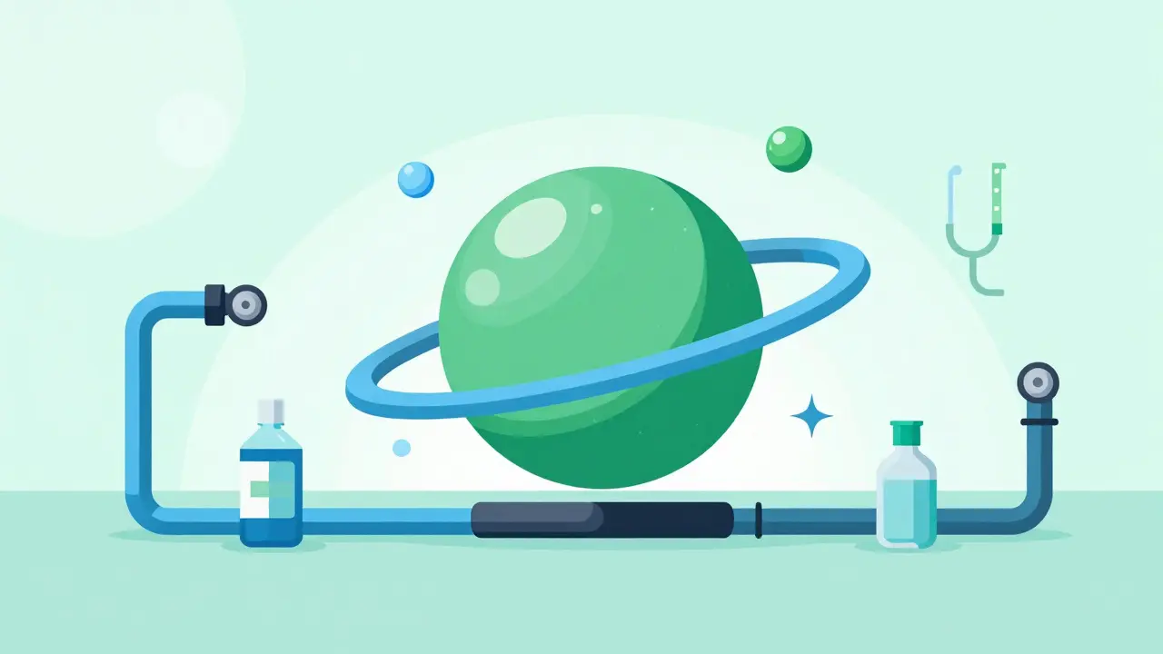 Stylized safe medication and hydration balancing the body system.